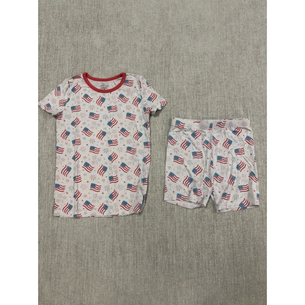 Caden Lane Patriotic American Flag/ Fireworks 2PC Bamboo Pajama Set Size 9/10